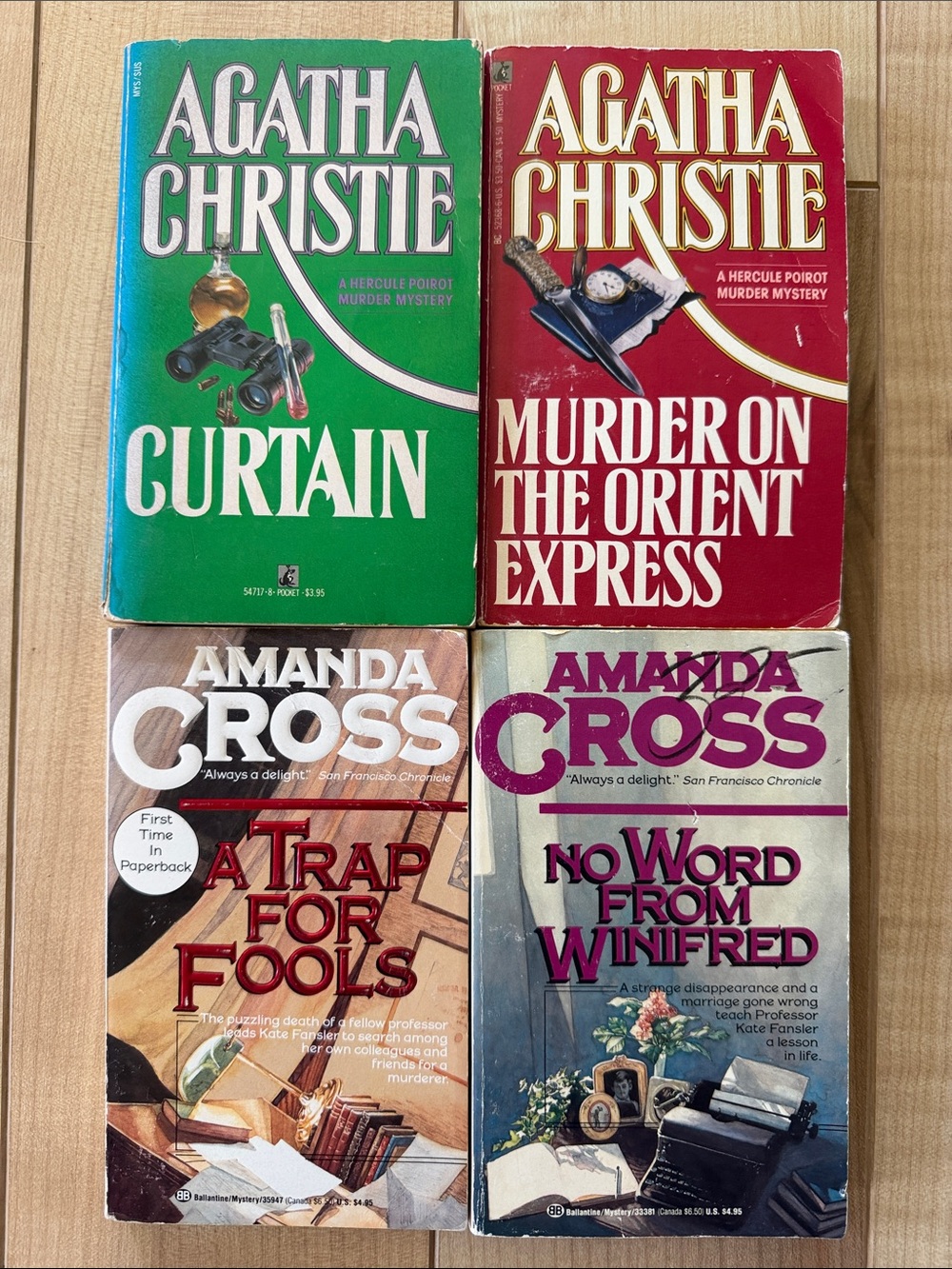 Bundle of 4 murder mystery paperback books - Agatha Christie and Amanda Cross